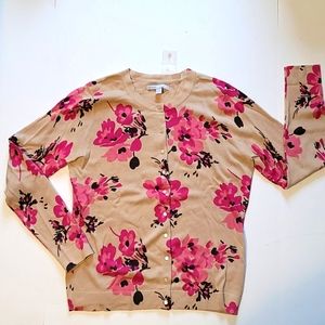 NWT Old Navy Beige Cardigan Pink Flowers XL Tall